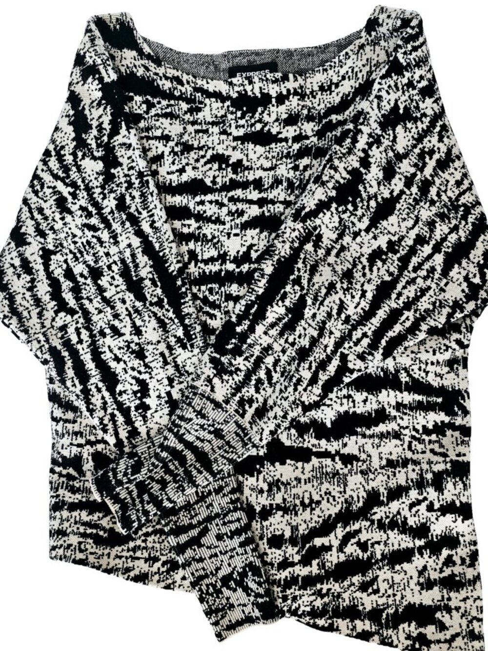 ✨Like New✨ Express Assymetrical Black and White Striped Sweater, Size XS - Picture 3 of 5